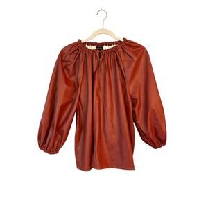 Who What Wear Faux Leather Balloon 3/4 Sleeve Blouse Woman’s Large